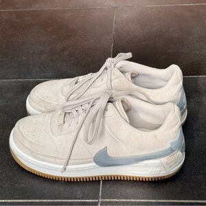 Nike Air Force 1 Low in Beige Suede with Silver Swoosh